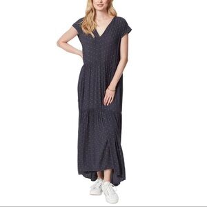 Jessica Simpson Charcoal Navy Polka Dot V‑Neck Maxi Dress